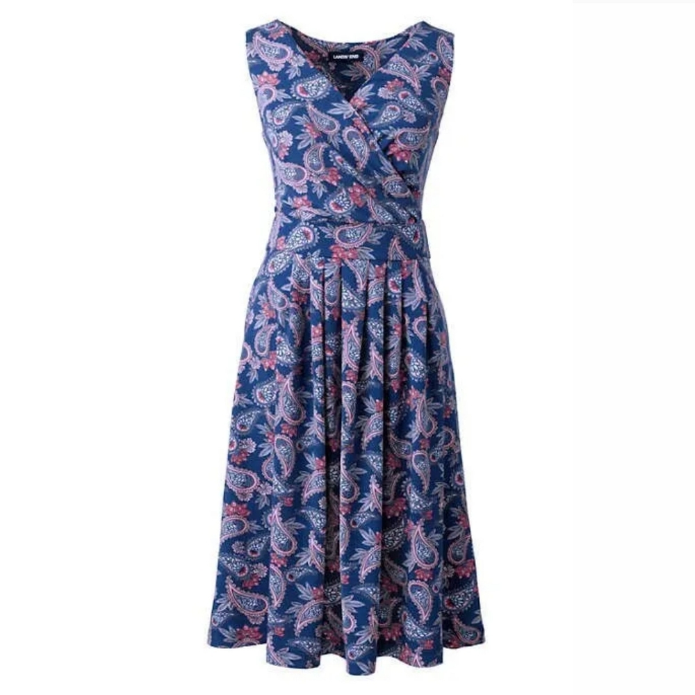 Lands' End | Knee Length Fit & Flare Dress | Blue Paisley | Medium Petite 10-12 - Picture 3 of 10